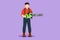 Graphic flat design drawing of stylized lumberjack man with workwear and chainsaw. Wearing shirt, jeans and boots. Lumberjack pose