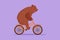 Graphic flat design drawing a trained brown bear playing bicycle around track in circus arena. Audience was amazed by bear\\\'s