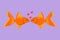Graphic flat design drawing of two goldfishes kissing underwater. Pair of cute fish pets. Living in aquarium together. Tame animal