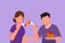 Graphic flat design drawing young couple eating cake and feeding each other. Man and woman having fun dinner together at