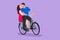 Graphic flat design drawing young loving couple cycling and kissing each other. Romantic human relation, love story, newlywed