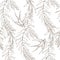 Graphic floral seamless pattern - flower leaves, branches & martlet bird illustration on white background