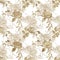 Graphic floral seamless pattern - gold textured flower bouquets on white background