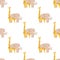 Graphic Giraffe and Big Elephant Seamless Pattern