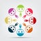 graphic group power plug connection logo.Eight people in the circle.team work,Vector Illustration