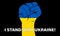 Graphic of a human fist in the colors of the flag of Ukraine. The concept of resistance.