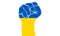 Graphic of a human fist in the colors of the flag of Ukraine. The concept of resistance.