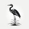 Graphic Illustration Of Black Heron On White Background