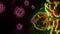 Graphic illustration of coronavirus cells connecting with a person\\\'s immune system