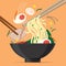 Graphic illustration of a meal of Japanese ramen noodles