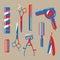 Graphic illustration of vintage barbershop items