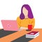 Graphic illustration of woman using a laptop