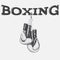 Graphic label with boxing gloves