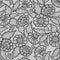 Graphic lace flowers on gray background. Seamless pattern.