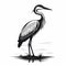 Graphic Linework Illustration Of A Black Heron Standing On The Ground