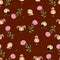 Graphic little girls on burgundy background. Seamless pattern for design.
