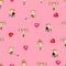 Graphic little girls on pink background. Seamless pattern for design.