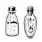 Graphic magic bottles with potion on white. Mystery occult Halloween design elements.