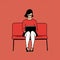 Graphic Minimalism A Sitting Woman At A Red Couch