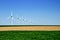 Graphic modern landscape of wind turbines