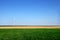 Graphic modern landscape of wind turbines aligned in a field