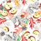 Graphic mushrooms on white background. Seamless pattern.