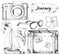 Graphic outline set with eight objects for travel