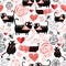 Graphic pattern of funny cats lovers