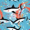 Graphic pattern of swimming sharks