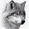 Graphic portrait of wolf, close up head, pencil drawing isolated illustration, t-short design