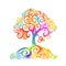 Graphic rainbow beautiful abstract tree with butterflies. . Vector illustration