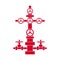 Graphic red flat vector wellhead icon isolated for petroleum industry; vector Christmas tree sign for oil and gas well