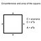 The graphic representation of the circumference and area of a square