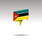 Graphic representation of the location designation in the origami style with a flag MOZAMBIQUE on a gray background