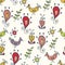 Graphic seamless pattern with birds