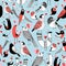 Graphic seamless pattern of funny pictures of birds
