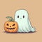Graphic showing a friendly ghost and a jack o lantern. Halloween decoration. Ai generative