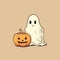 Graphic showing a friendly ghost and a jack o lantern. Halloween decoration. Ai generative