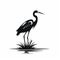 Graphic Silhouette Of Black Heron On White Background