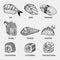 Graphic sketch of different kinds of sushi.