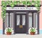 Graphic vintage boutique. Detailed stylish shop. Storefront. Flat style.