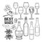 Graphic wine glasses, bottles and other delicious food