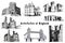 Graphical castles of England on white background, vector architecture