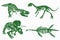 Graphical color illustration, set of green dinosaur skeletons isolated on white background,vector illustration