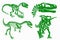 Graphical color illustration, set of green dinosaur skeletons isolated on white background,vector illustration