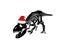 Graphical dinosaur skeleton in Santa Claus hat isolated on white background,vector illustration.Christmas element