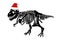 Graphical dinosaur skeleton in Santa Claus hat isolated on white background,vector illustration.Christmas element