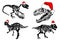 Graphical dinosaur skeletons in Santa Claus hats isolated on white background,vector illustration.Christmas element