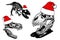 Graphical dinosaur skeletons in Santa Claus hats isolated on white background,vector illustration.Christmas element