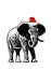 Graphical elephant in Santa Claus hat isolated on white background,vector illustration